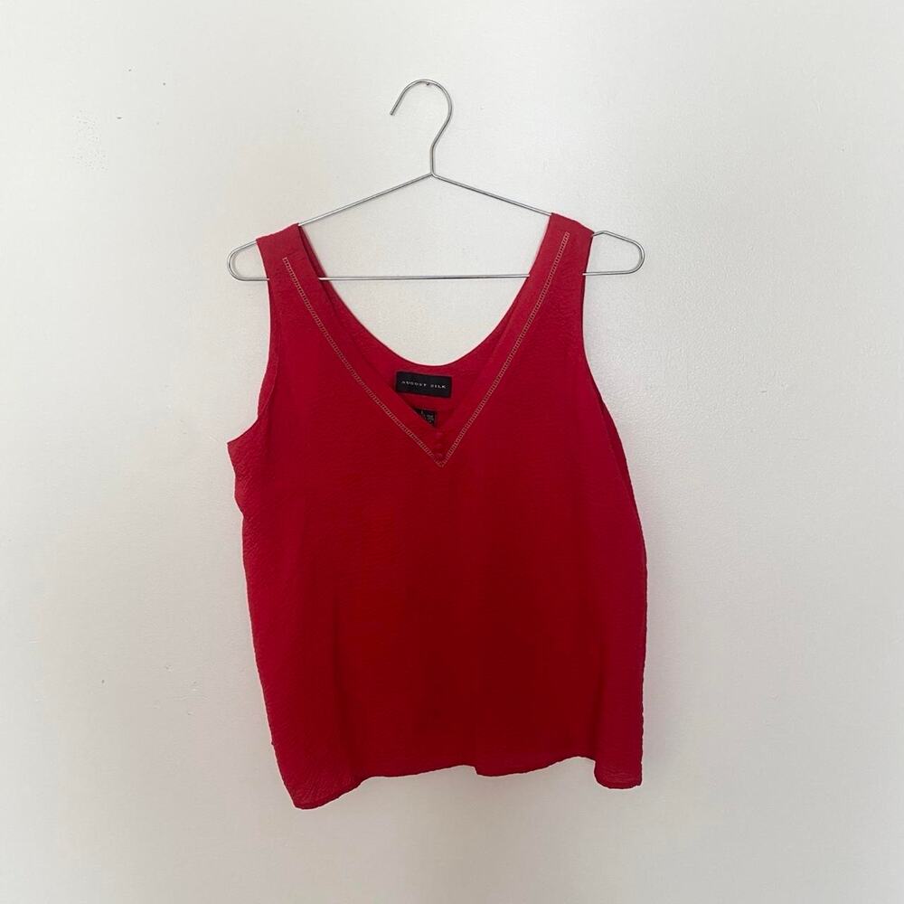 Red Silk Sleeveless V-Neck Blouse Women's Large
